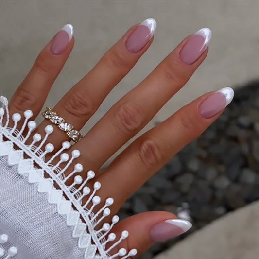 Glossed Up Short Squoval Pink French Tips Press On Nails