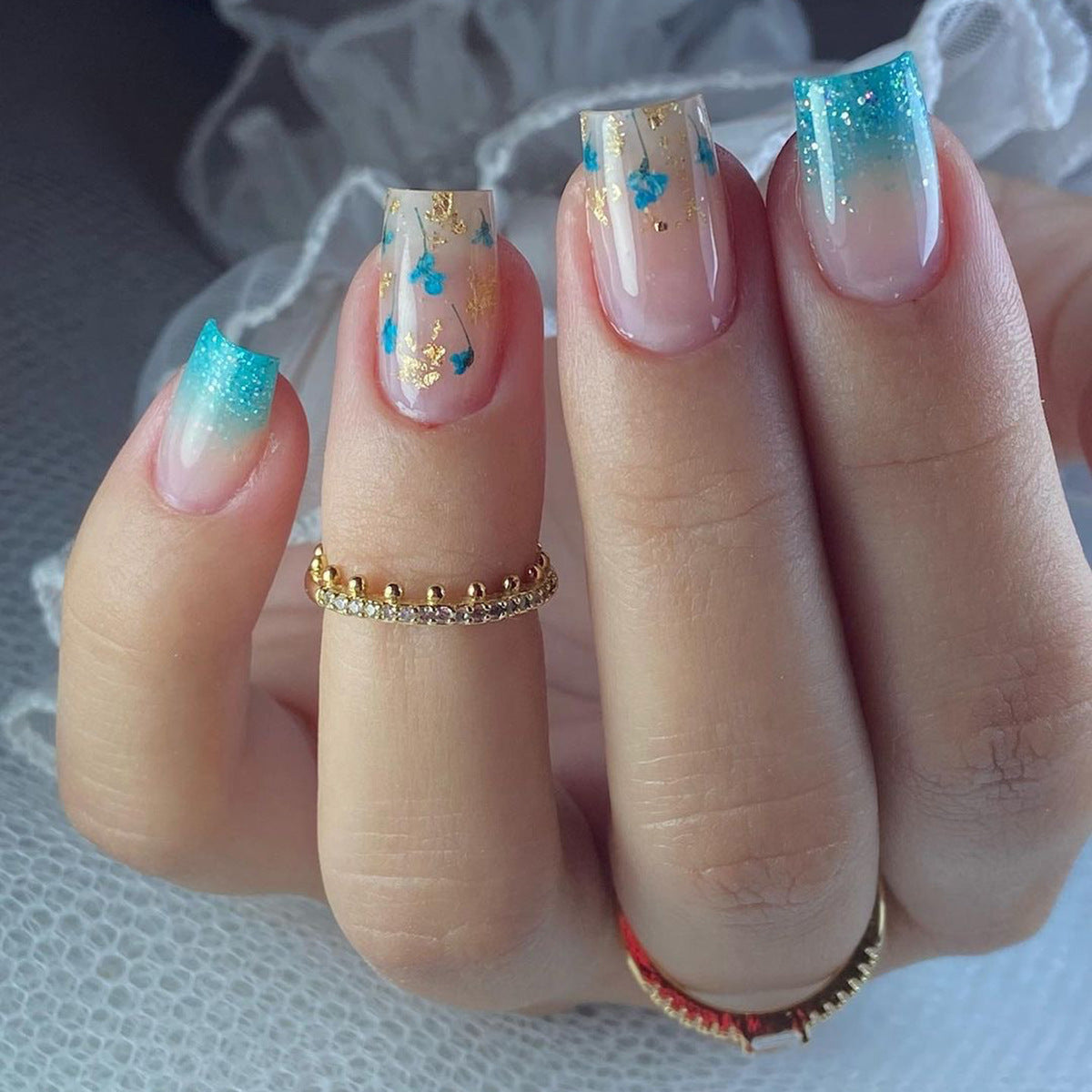 Let's Wander Short Square Blue Glitter Press On Nails