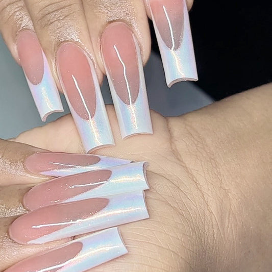 Wound Up Long Square White Glitter Press On Nails