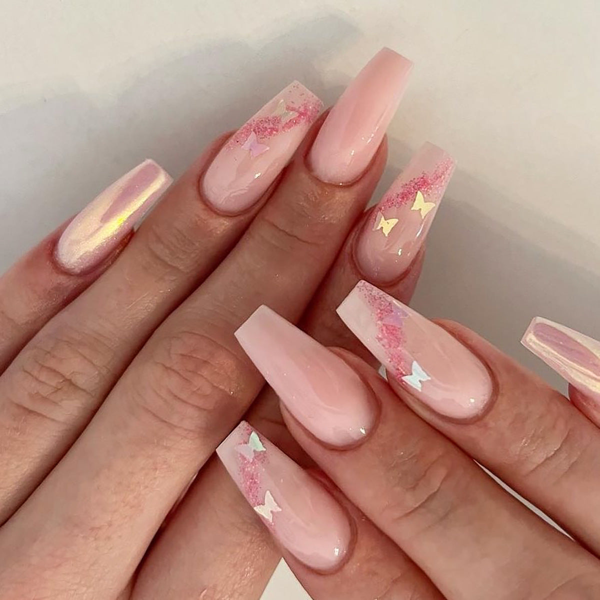 Powdered Sugar Long Coffin Pink Cute Press On Nails