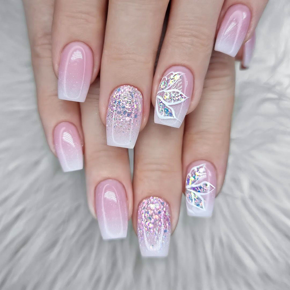 Breathless Medium Coffin Pink Glitter Press On Nails
