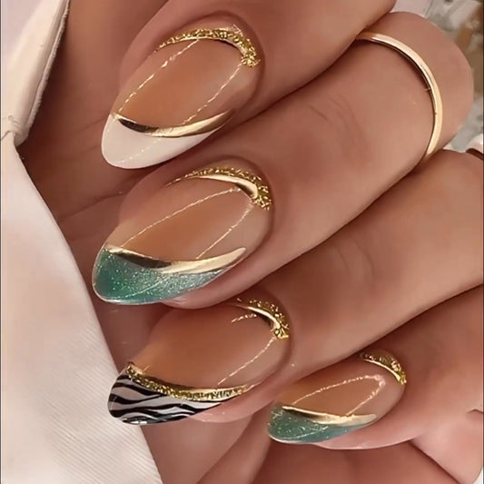 Golden Secrets Short Almond Gold Bold Press On Nails