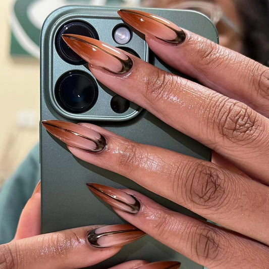 Slice N Dice Long Stiletto Brown Bold Press On Nails