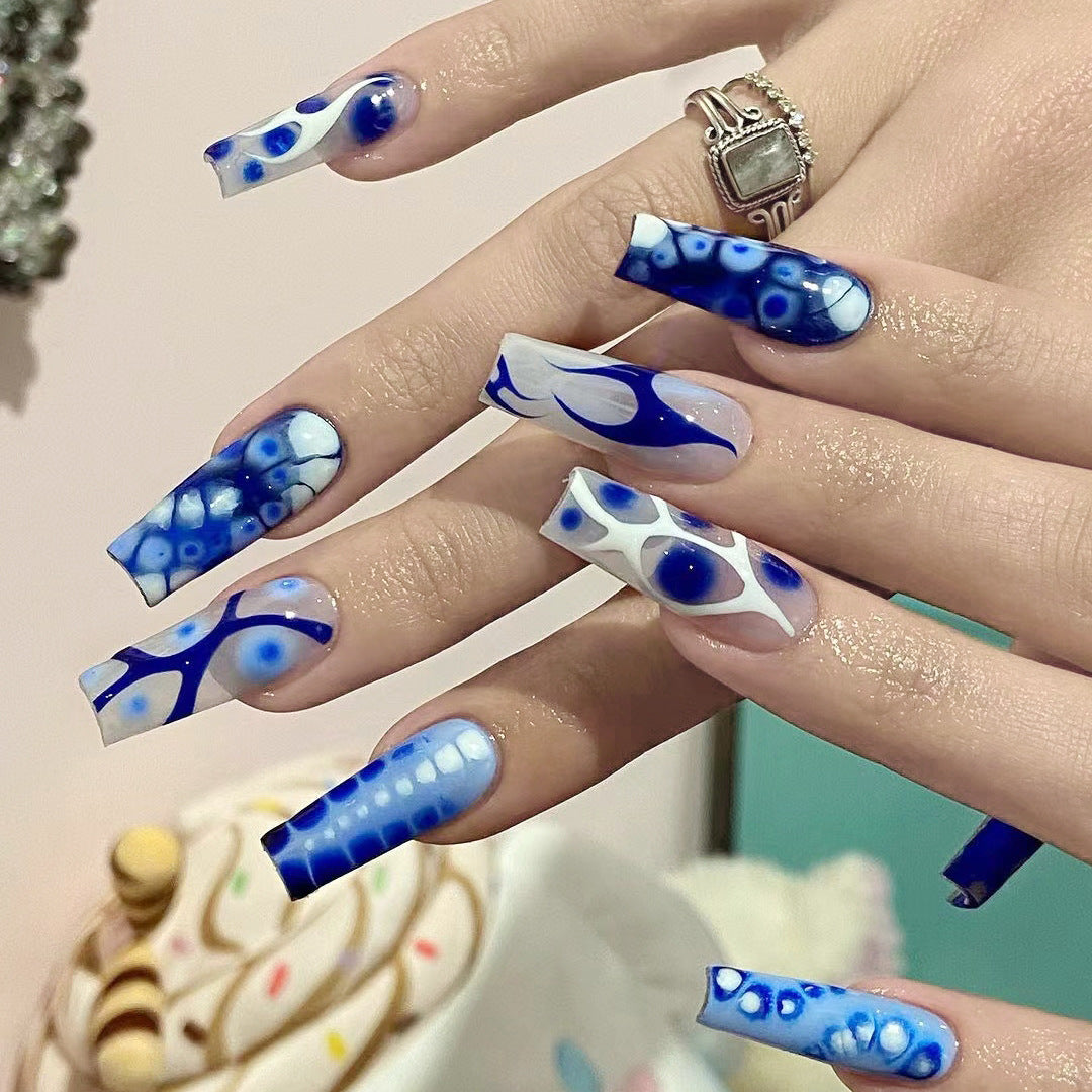 Tie Dye Serpent Long Coffin Blue Bold Press On Nails