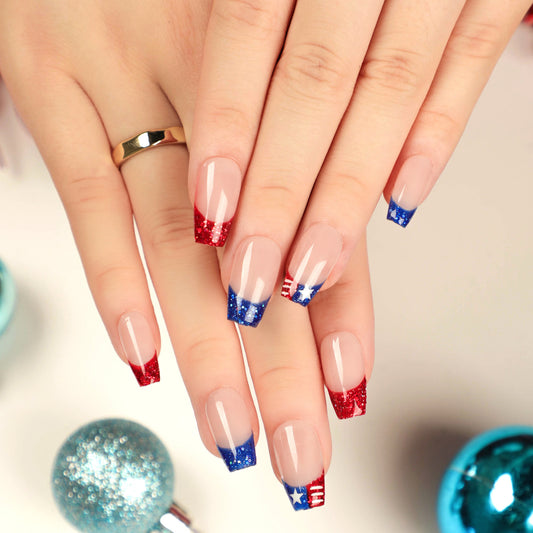Great America Medium Coffin Red 4th Of July Press On Nails