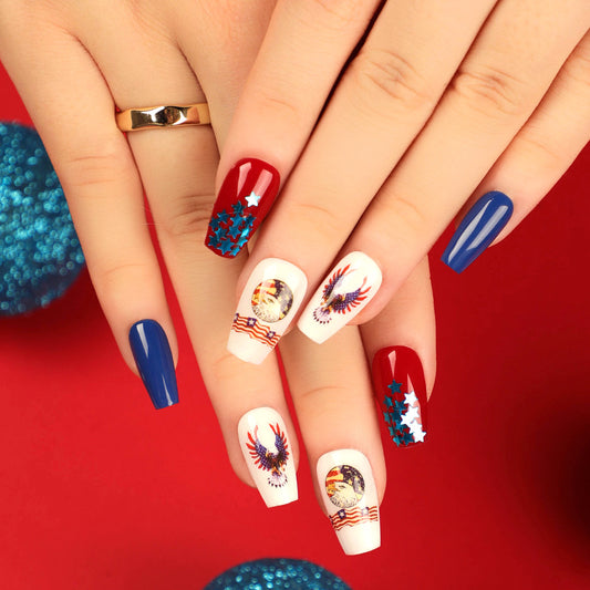 Oval Office Medium Coffin White 4th Of July Press On Nails