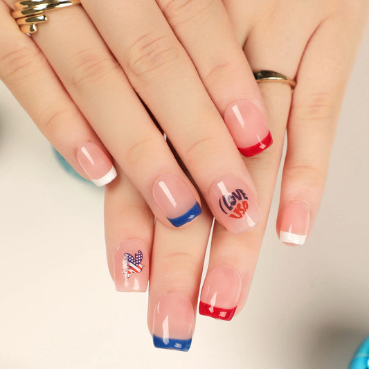 Peace Dove Medium Coffin Red 4th Of July Press On Nails