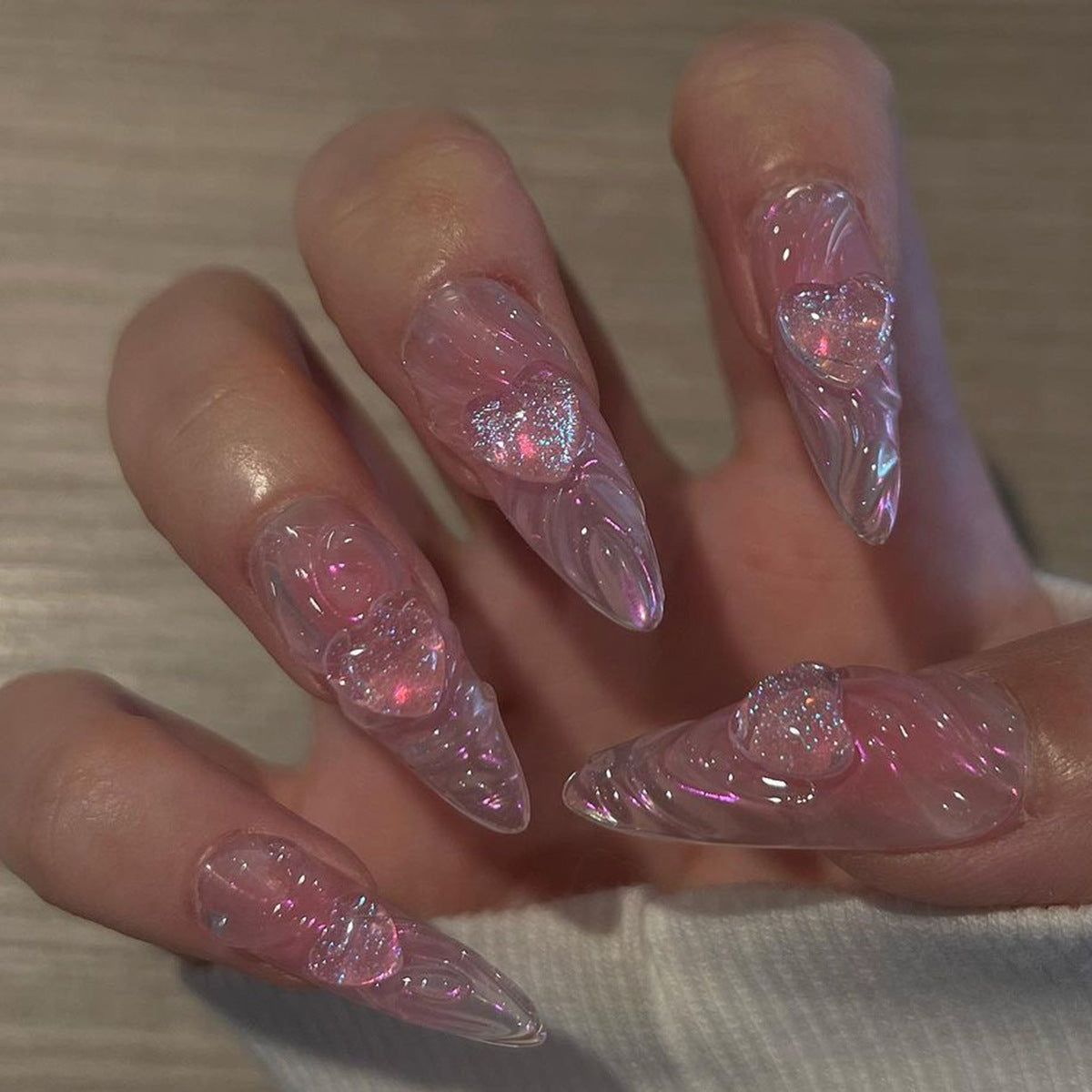 Jelly Heart Monster Long Stiletto Pink Studded Press On Nails