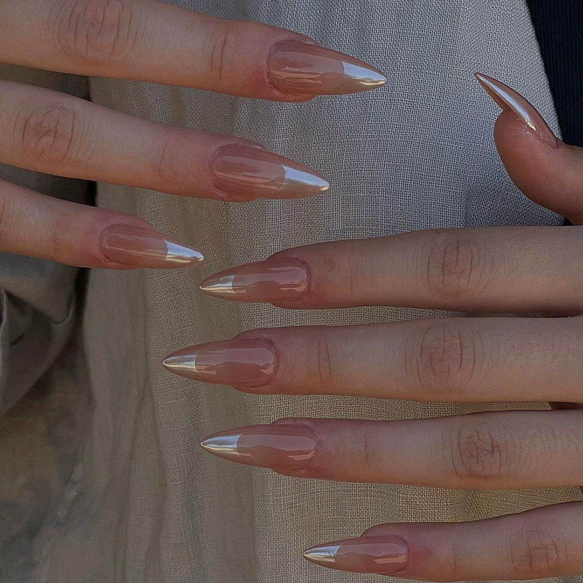 Keep On Truckin Medium Stiletto Gold French Tips Press On Nails