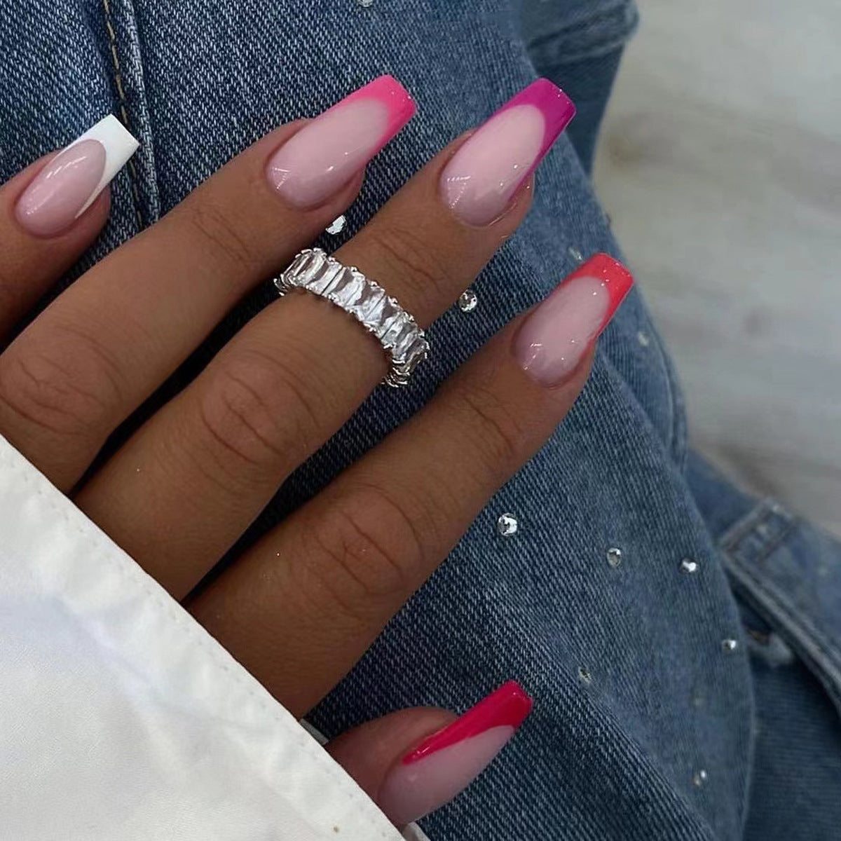 Unravel Me Long Coffin Multicolor French Tips Press On Nails