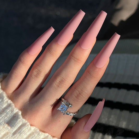 Minimalist Chic Extra Long Coffin Matte Mauve Press-On Nails for a Sleek, Modern Look