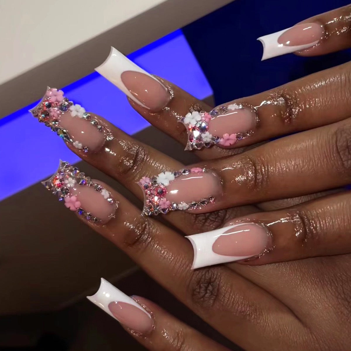 Super Jewels Long Coffin Multicolor Bold Press On Nails