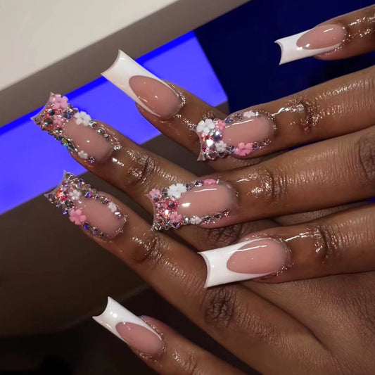 Super Jewels Long Coffin Multicolor Bold Press On Nails