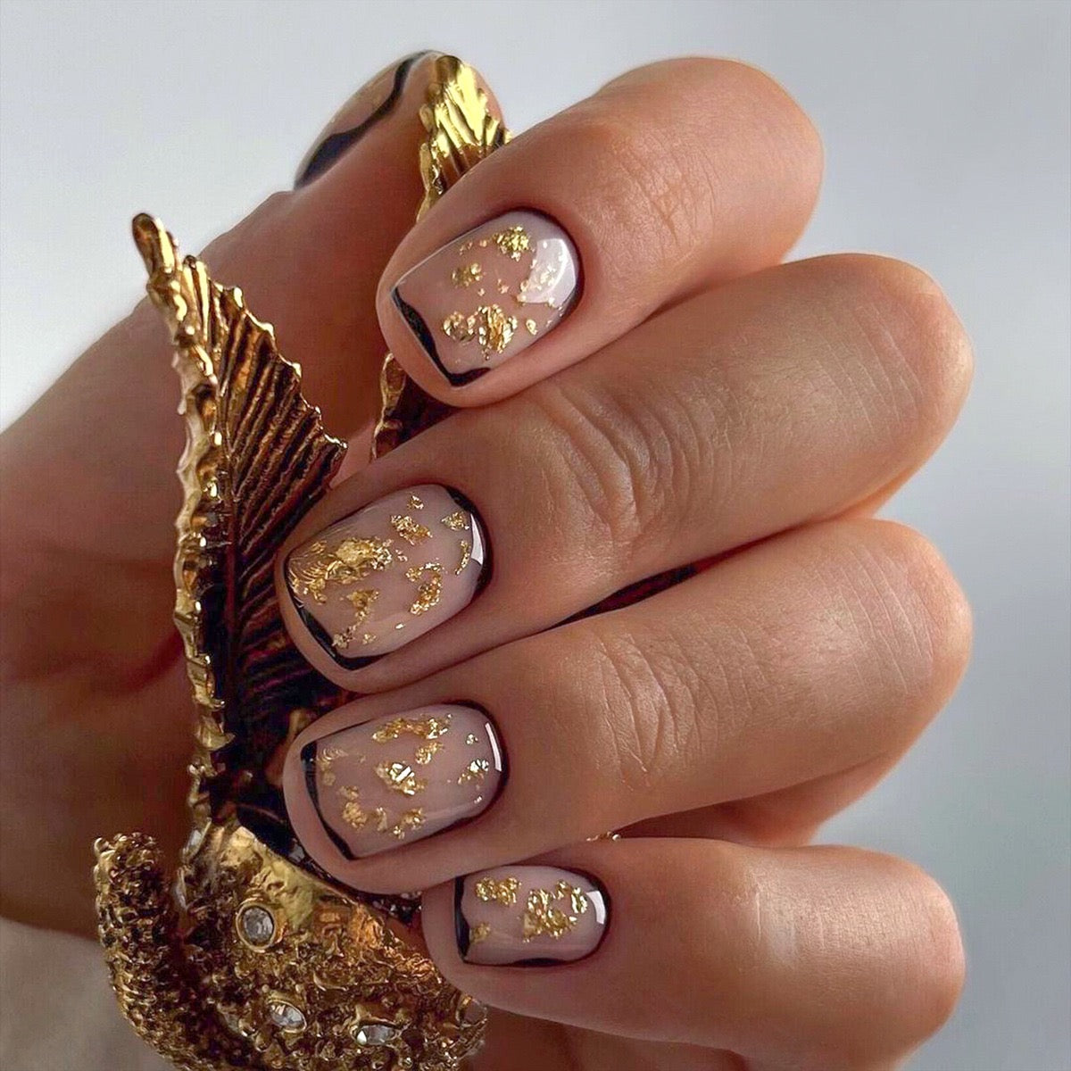 Goddess Of Riches Short Square Gold Glam Press On Nails