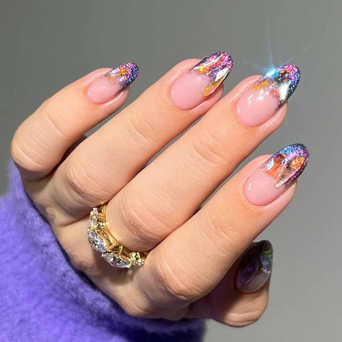 Posted With Friends Medium Oval Multicolor Glossy Press On Nails
