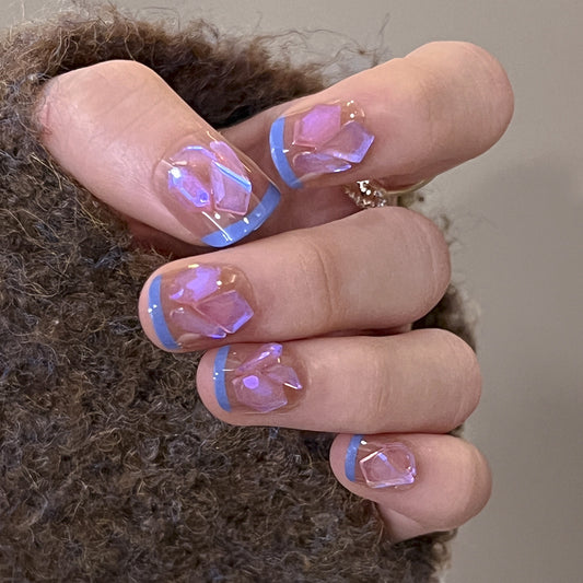 Enchanted Evening Short Squoval Lavender and Sky Blue Press-On Nails with Crystalline Accents