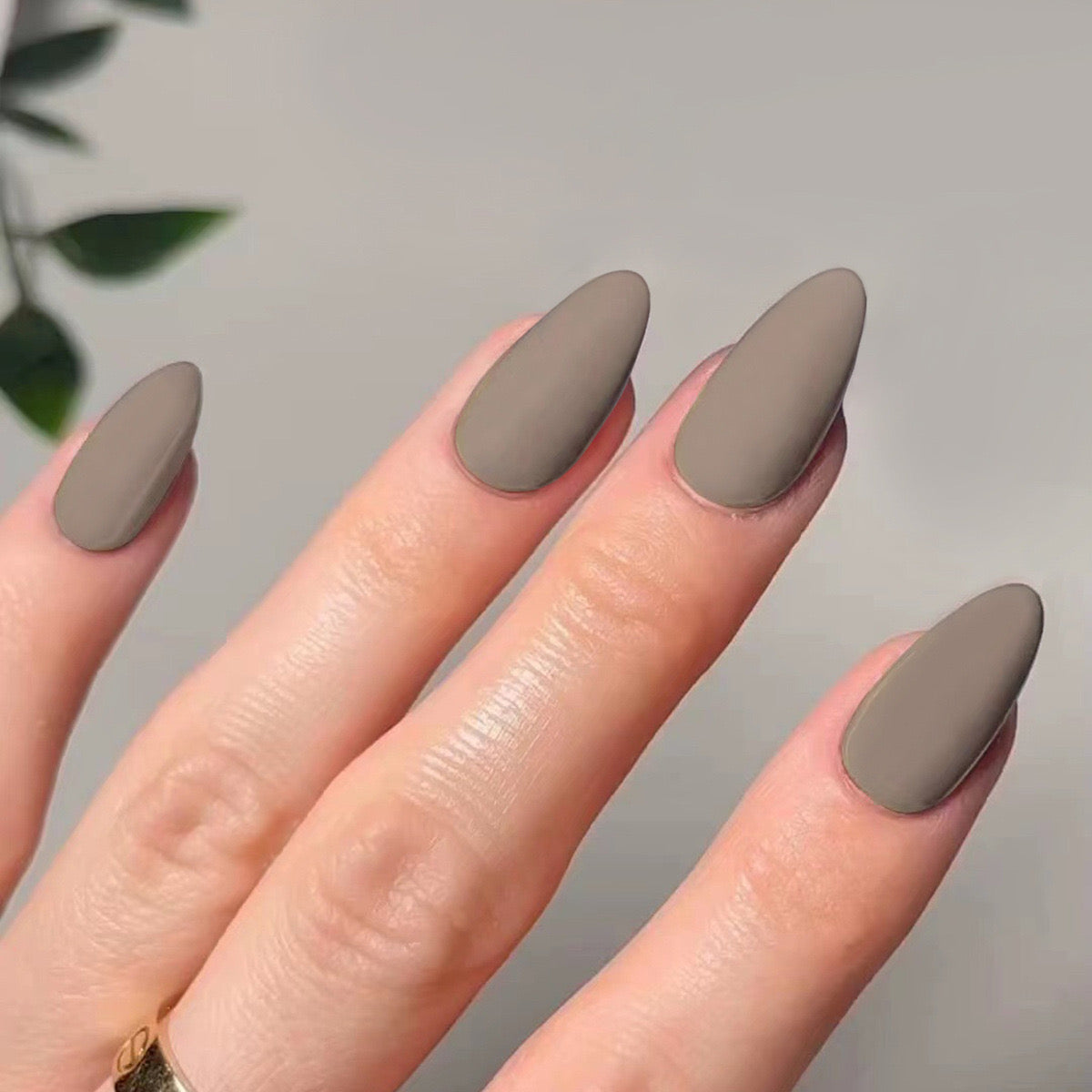 Sophisticated Slate Medium Almond Press-On Nails with Matte Finish and Modern Appeal