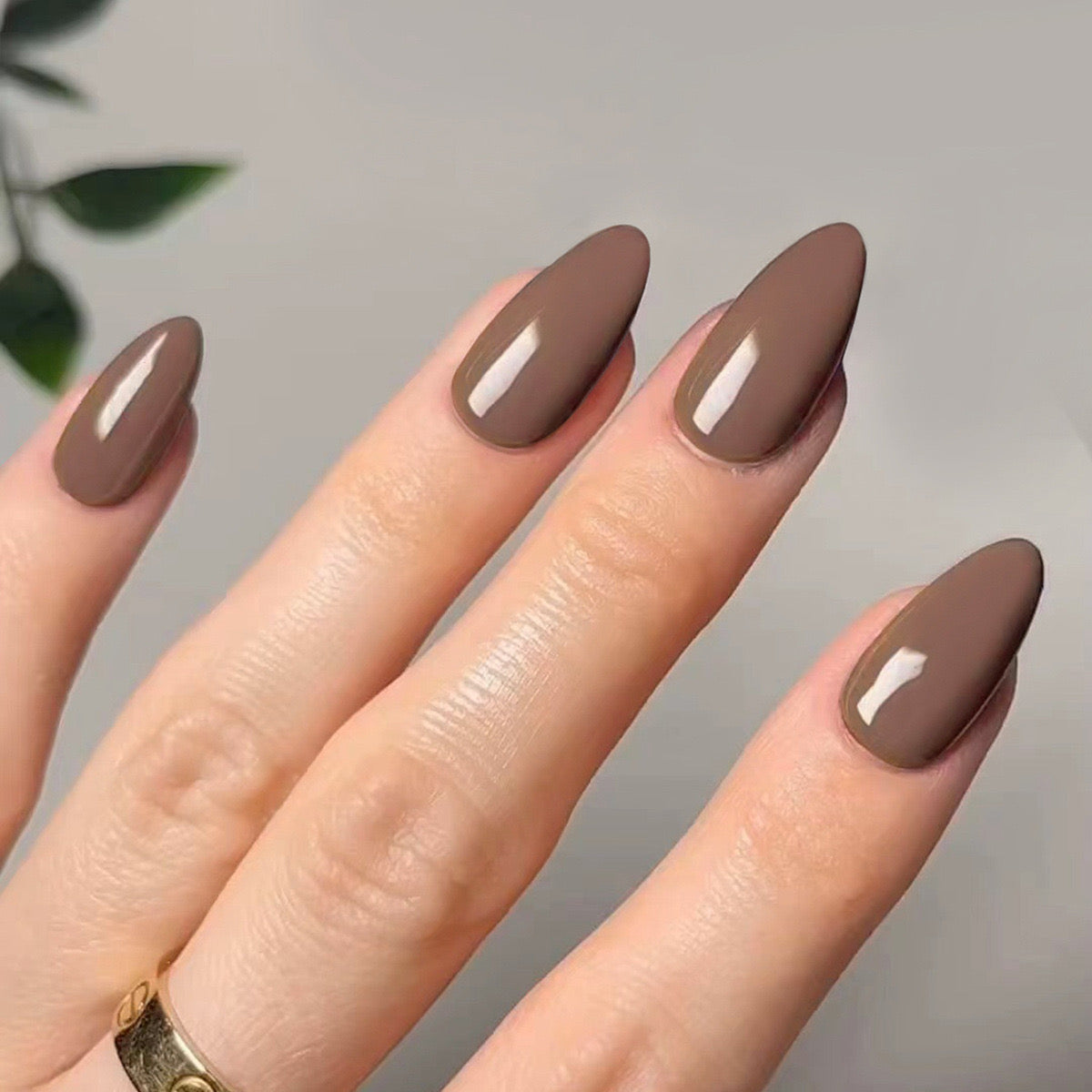 Modern Sophistication Long Stiletto Taupe Press-On Nails with High Gloss Finish