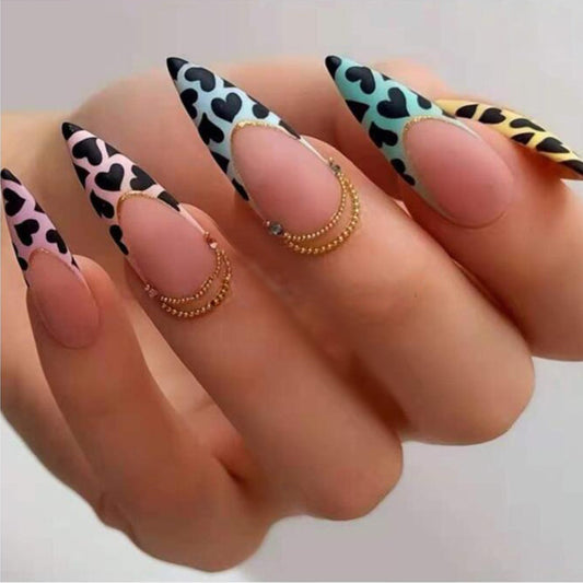 On My Own Medium Stiletto Multicolor Hearts Press On Nails