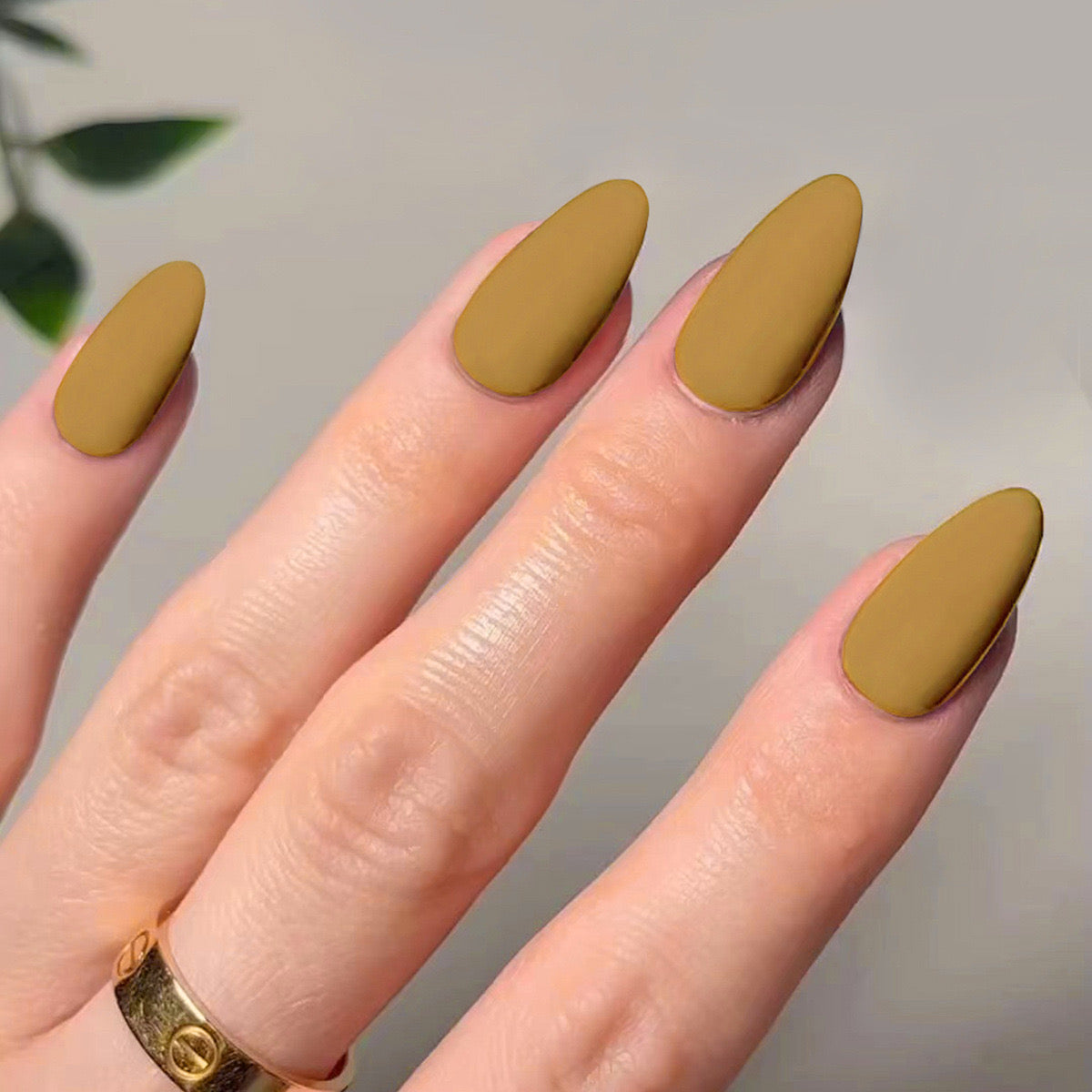 Earthy Elegance Medium Almond Olive Press-On Nails with Matte Texture