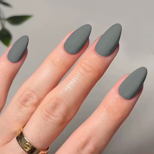 Sophisticated Slate Medium Almond Matte Grey Press-On Nail Set