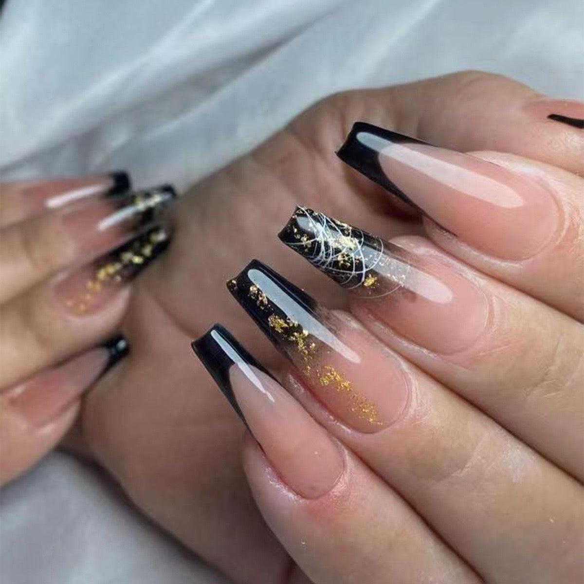 No Escape Long Coffin Black Glam Press On Nails