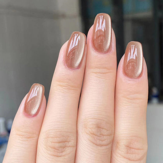Sophisticated Sheen Medium Squoval Mocha Press-On Nails with High Gloss Finish