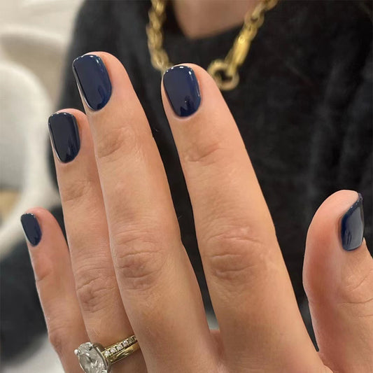 Sophisticated Navy Short Squoval Press-On Nails with High-Gloss Finish