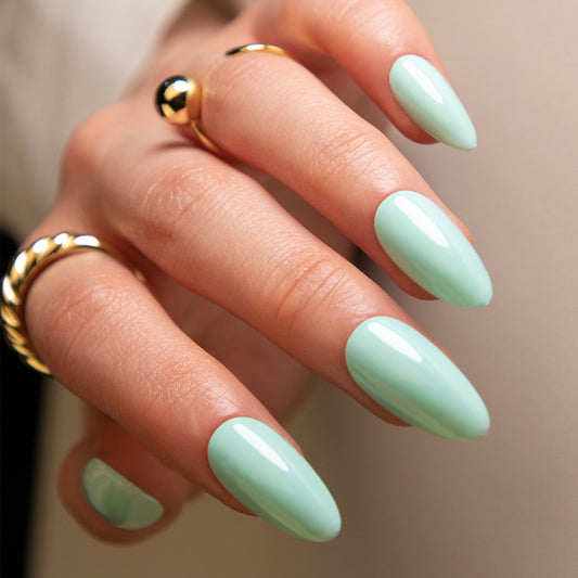 Ocean Breeze Long Almond Soft Sky Blue Press On Nail Set with Glossy Finish
