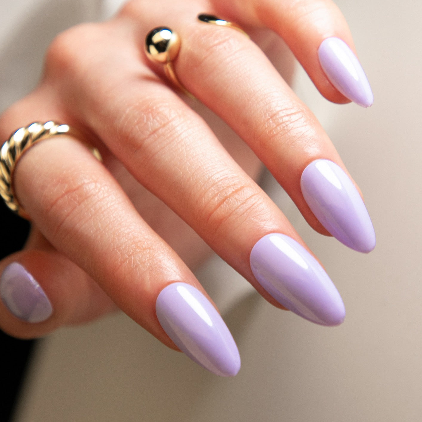 Lavender Dreams Long Almond Pastel Purple Press On Nail Set with High Shine Finish