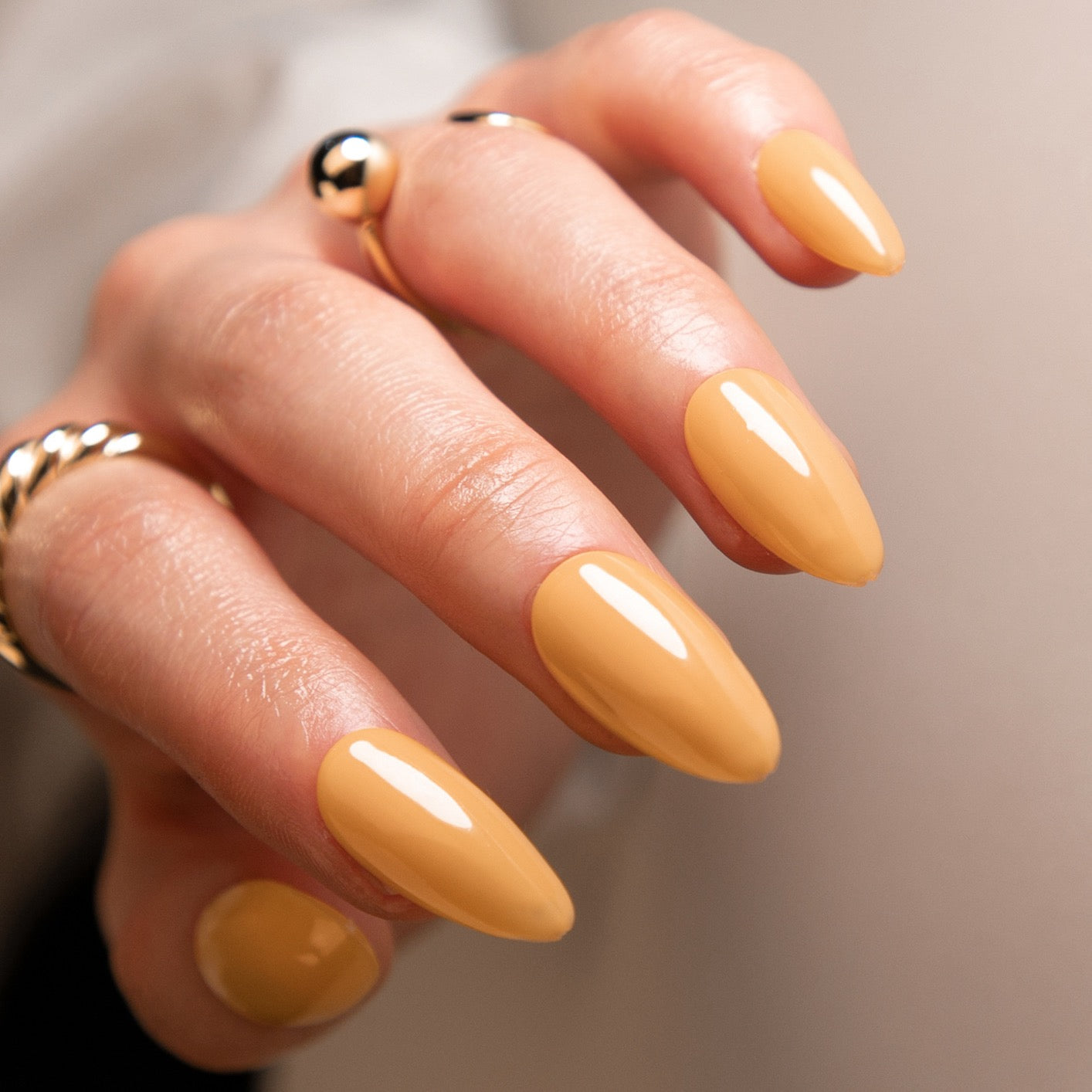Sunset Chic Long Almond Mustard Yellow Press On Nails with Seamless Fit