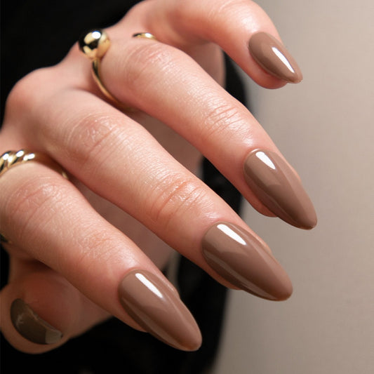 Urban Elegance Medium Almond Taupe Press On Nails with Gloss Finish