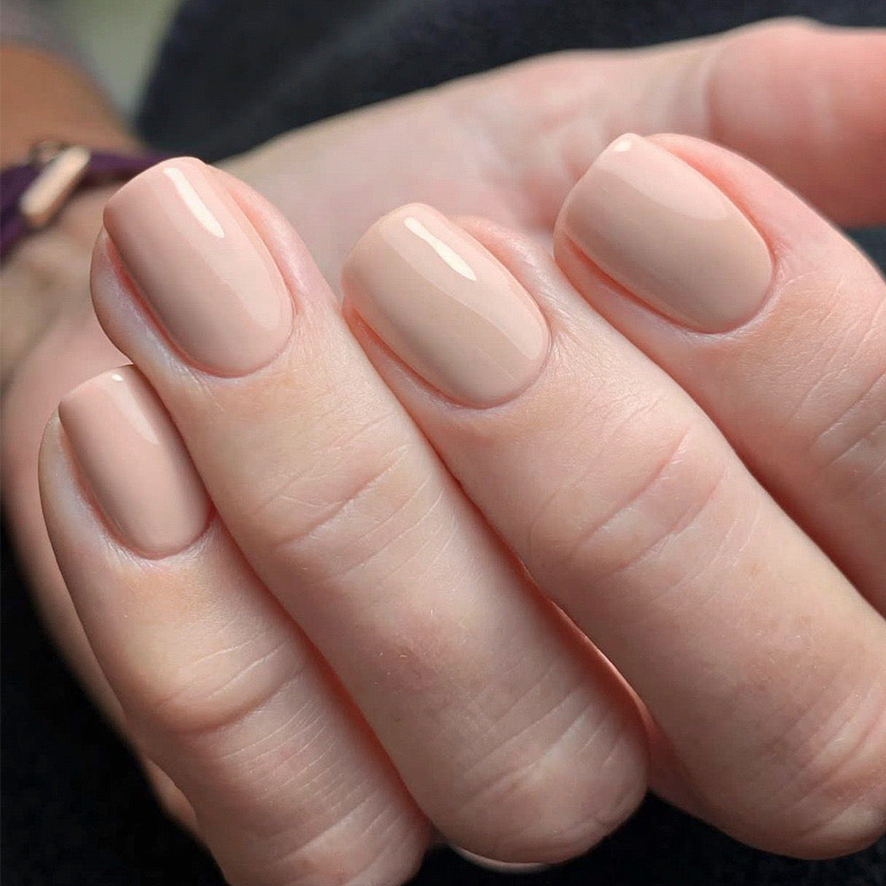 Classic Beige Short Square Glossy Press-On Nail Set