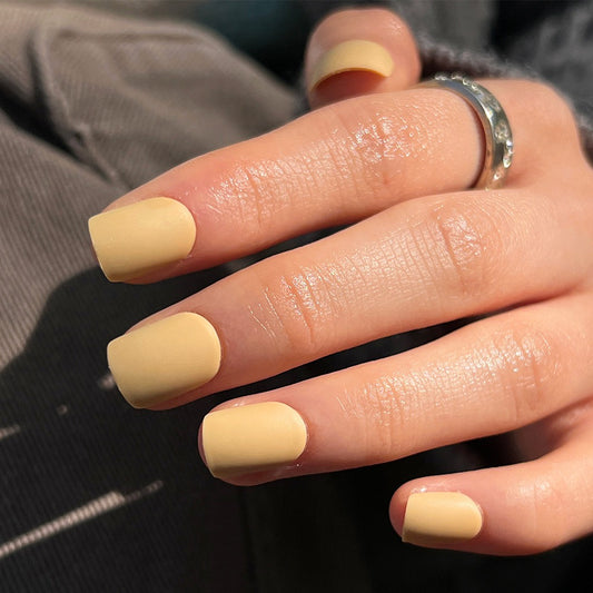 Light Square Cream Medium Length Matte Press-On Nails