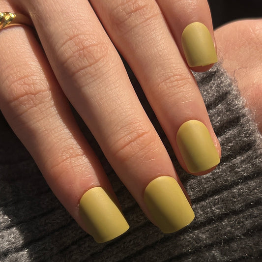 Muted Olive Green Medium Square Matte Press-On Nails