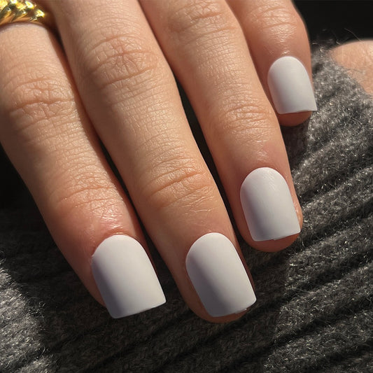 Light Grey Medium Length Square Matte Press-On Nails