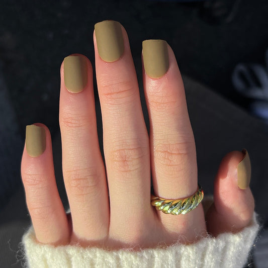 Olive Green Medium Square Matte Press-On Nails