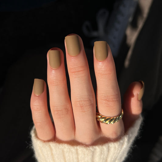 Autumn Whisper Short Square Olive Matte Press-On Nails