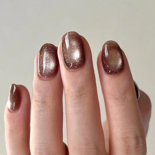 Autumn Glow Short Squoval Mocha Sparkle Press On Nail Set with Shimmer Finish