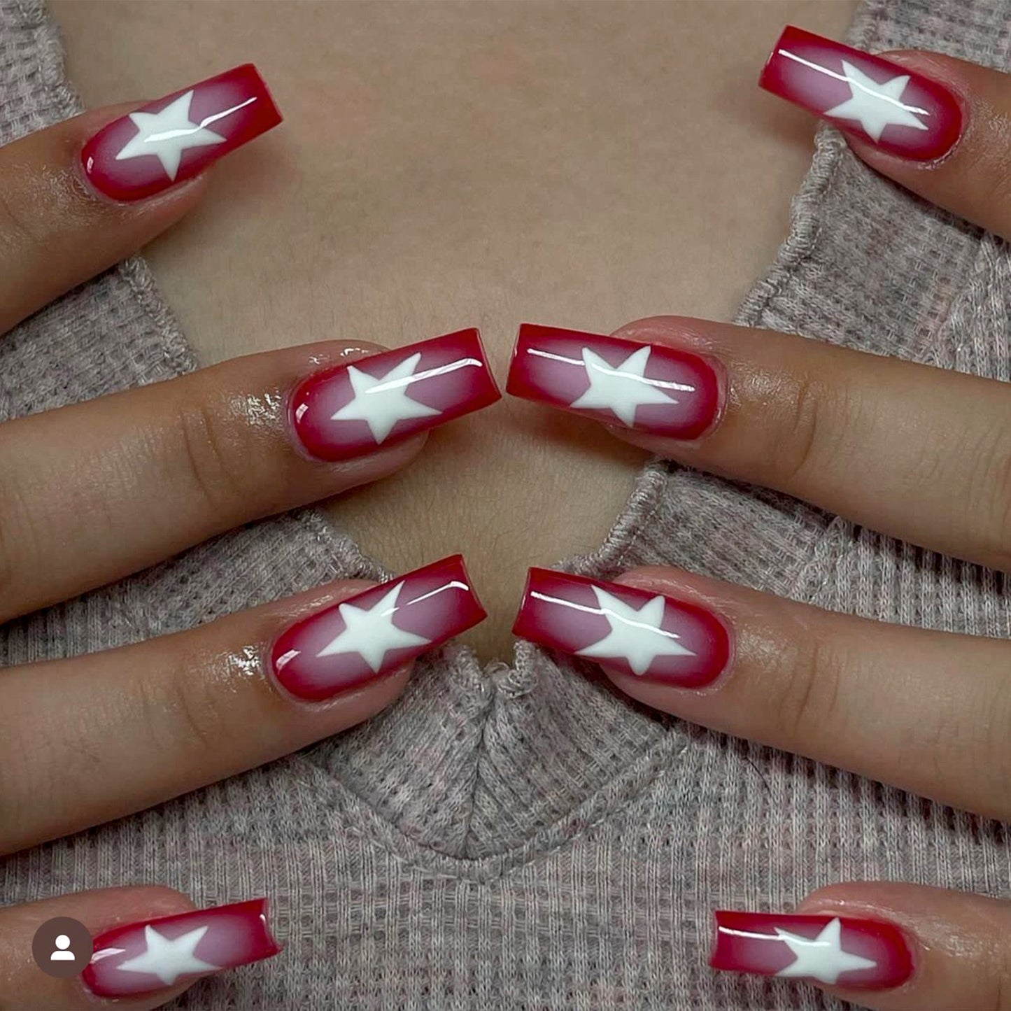 Pop Star Medium Square Cherry Red Press-On Nails with Bold White Stars