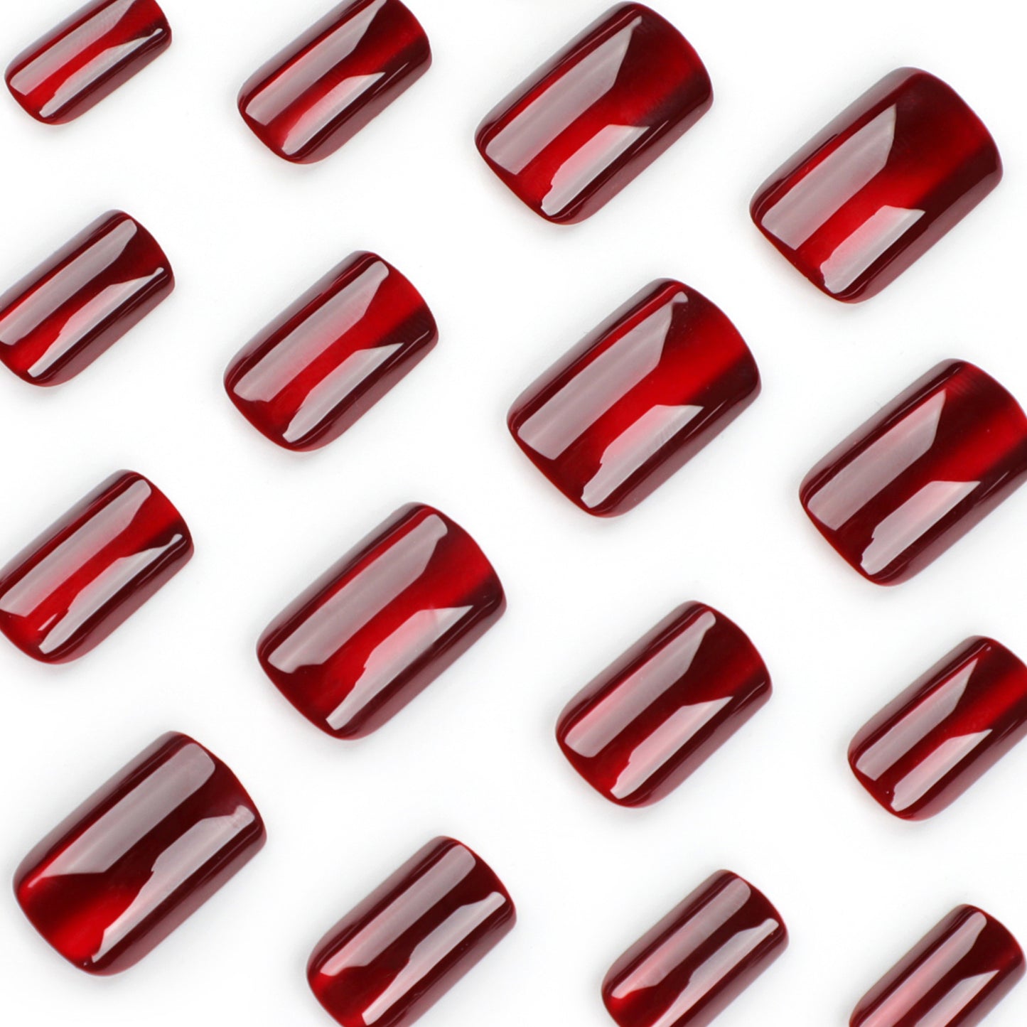 Velvet Romance Medium Square Deep Red Press On Nails with High-Shine Gel Finish