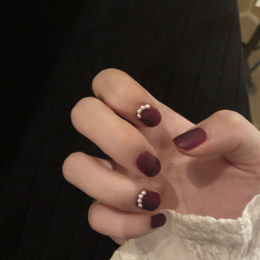 Playful Pearts Short Square Red Matte Press On Nails