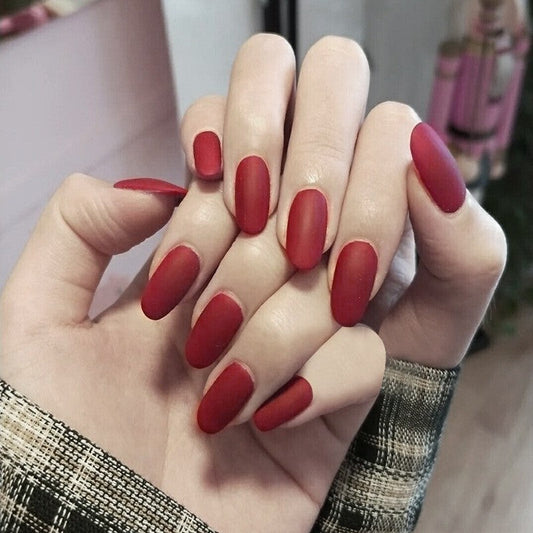 Matte Red Medium Oval Red Everyday Press On Nails