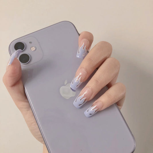 Violet Flames Long Square Purple Flames Press On Nails