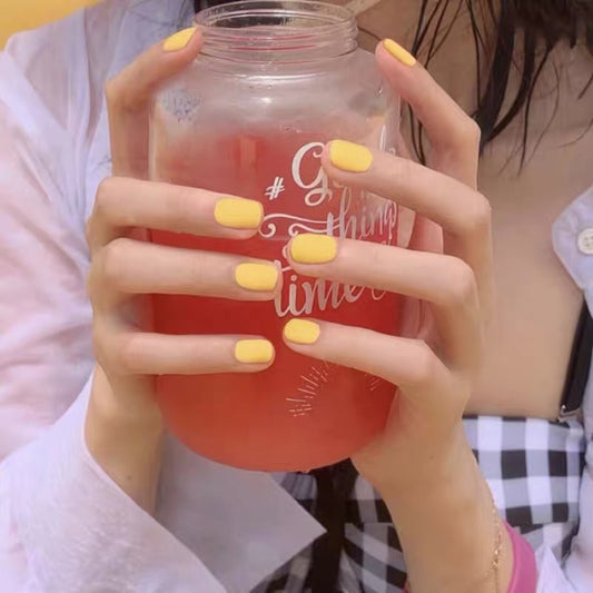 Lemony Short Square Yellow Summer Press On Nails