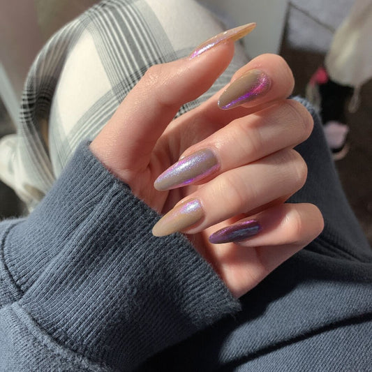 Shine Bright Long Almond Purple Glitter Press On Nails