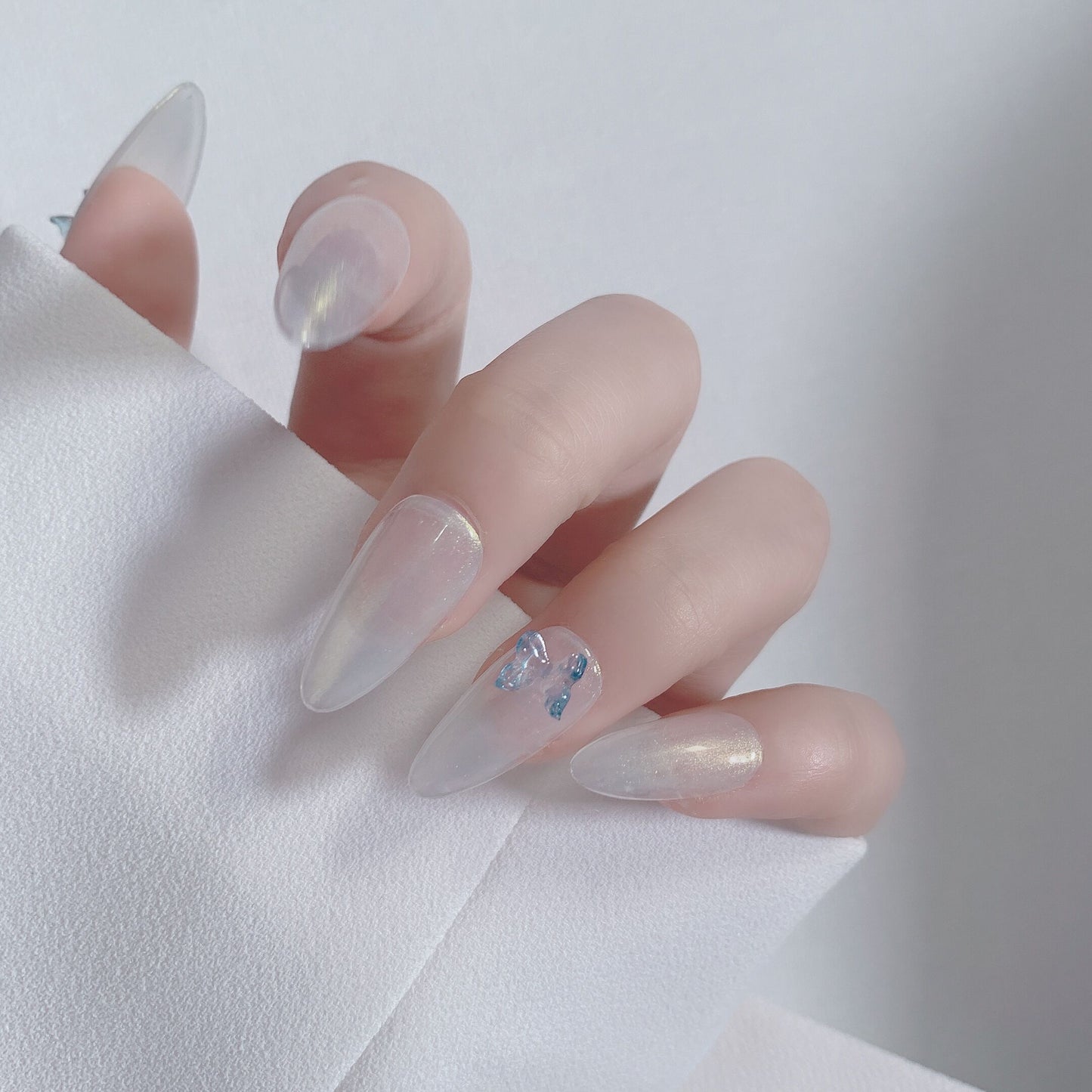 Sharp Winter Long Almond White Glitter Press On Nails