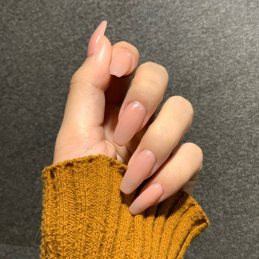 Autumn Elegance Long Coffin Beige Press On Nail Set with Glossy Finish