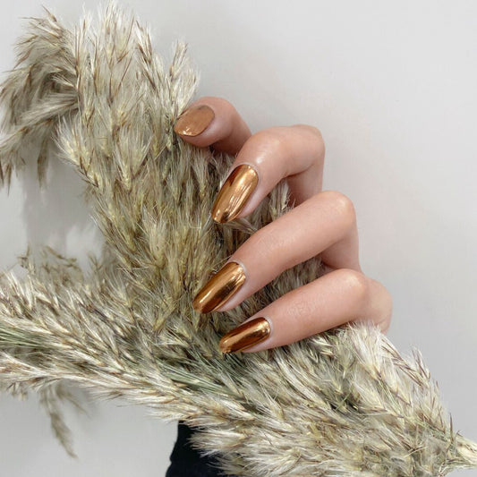 Heavy Metal Long Oval Gold Bold Press On Nails