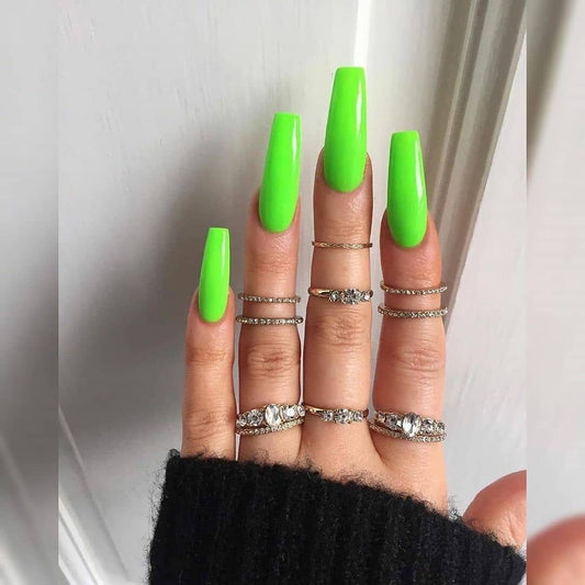 Crazy Lime Long Coffin Green Bold St. Patrick's Day Press On Nails